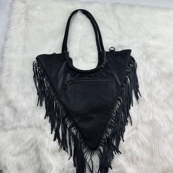 Black Fringe Studded Gothic Punk Rivet Fringe Shoulder Bag Agrippa brand purse - Picture 10 of 13
